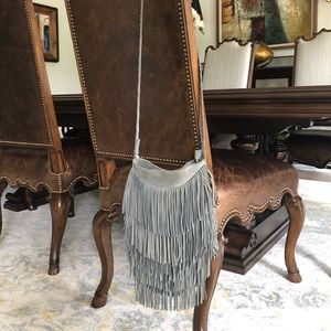 Fringe suede purse in gray